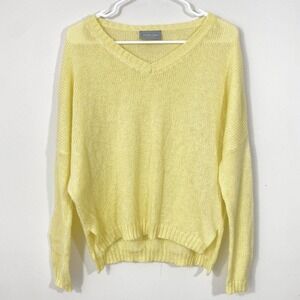 Wooden Ships Open Knit V-Neck Pullover Sweater Size X/S (2-4) Yellow Long Sleeve